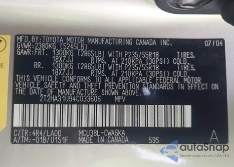 2004 Lexus Rx 330 z USA, uszkodzony, nr VIN 2T2HA31U94C033606